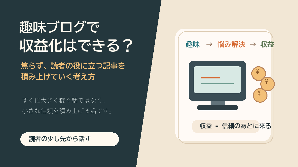 趣味ブログで収益化はできるかを説明する図解